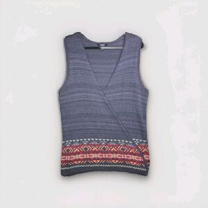 Chaps Denim Knit Vest Blue Aztec Southwestern Colorful Trim Women’s Size‎ Large
